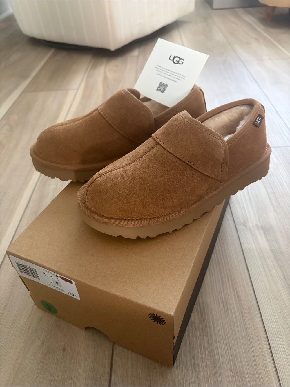 New UGG kids Suede Slip-On Loafers in Chestnut Brown